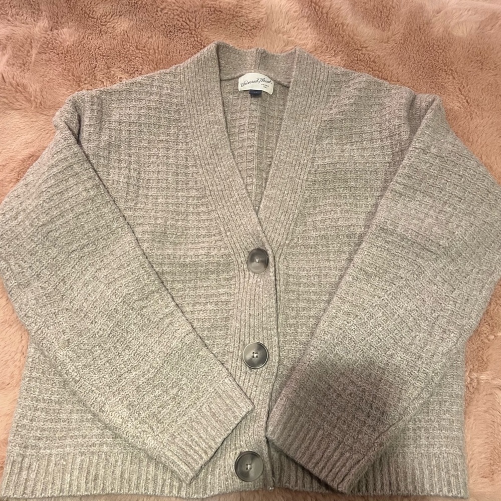 Charter Club Gray Cardigan Sweater V-Neck Textured Knit